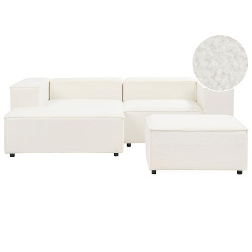 Ecksofa mit Ottomane Weiß Bouclé L-förmig 2-Sitzer Modulsofa Rechtsseitig Wohnzimmermöbel Modern Wohnzimmer Salon Wohnecke Sitzecke