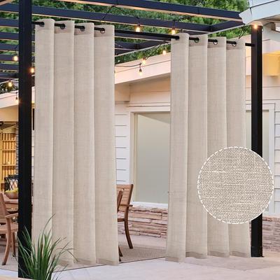 Waterproof Outdoor Curtain for Patio Linen Look Heavy Duty Indoor Outdoor Solid Grommet Curtain Series Thermal Insulated Sunlight Block Drape for Gazebo/Porch, 1 Panel