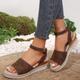 Women's Sandals Wedge Sandals Platform Sandals Daily Buckle Platform Flat Heel Peep Toe Casual Minimalism PU Ankle Strap Light Brown Coffee