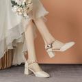 Women's Heels Wedding Shoes Slip-Ons Dress Shoes Ankle Strap Heels Wedding Daily Bridal Shoes Imitation Pearl Ribbon Tie Chunky Heel Square Toe Preppy Minimalism PU Ankle Strap Beige