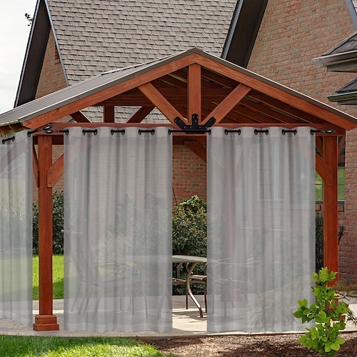 tenda da esterno per patio, tende semitrasparenti effetto lino bianco voile impermeabile che filtra la luce occhielli esterni tende per pergola balcone piscina interna