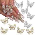 SHNWU 10Pcs Shiny Alloy Butterfly Nail Charms Metal Butterfly Nail Gems Nail Rhinestones 3D Gold Silver Nail Charm Nail Jewelry Butterfly Charms for Women Girls DIY Acrylic Nail Manicure Decorations