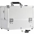 Joligrace Extra Large Makeup DNF2 Train Case 6 Tray Up Artists Organizer Box Lockable Cosmetic Jewelry Toiletries Carrier Crafters Tool Cases with Adjustable Dividers & Shoulder Strap - Silver