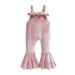 Suanret Toddler Kids Girls Velvet Romper Sleeveless Jumpsuit Suspender Pants Bell Bottoms Fall Spring Outfit Pink 12-18 Months