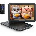 YT 17.5 Portable DVD Player with 15.5 HD Swivel Screen 5 Hours Rechargeable Baterry Car DVD Player Gift for Kids Support USB/SD/AV/Audio/Gamepad Black