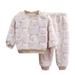 Children s Pajamas Outfit Long Sleeve Solid Crewneck Jacquard Tops Pants 2PCS Outfits Girls Boys Fuzzy Warm Nightgown Clothes Set For Fall Winter