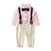 NIUREDLTD Toddler Gentleman Suit Outfits Bowtie Gentleman 2PCS Tops Toddler Set Suspender Baby Pants T-Shirt Boys Kids Boys Outfits&Set Baby Boy Clothes Set Pink 110