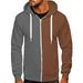 Amtdh Zip Up Jackets for Men Clearance Color Block Long Sleeve Hooded Men s Patchwork Sweatshirts Casual Soft Fitting Lightweight Blouses 2023 Mens Cool Clothes Brown_b M
