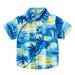 JSGEK Cute Short Sleeve Turndown Collar Blouse Shirt Casual Hawaii Printing Button Down Blouse Soft Comfy Loose Kids Shirts for Beach Summer Blue 2-3Years