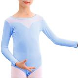 JSGEK 3-4 Years Kids Summer Gymnastics Leotards Solid Color Dance Unitards One-Piece Girls Dance Clothing Training Clothes Regular Fit Soft Long Sleeve Bodysuit Comfort Ballet Dancewear Blue