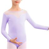 JSGEK 12-13 Years Kids Soft Ballet Dancewear Long Sleeve Bodysuit Comfort Solid Color Dance Unitards Regular Fit One-Piece Girls Dance Clothing Summer Gymnastics Leotards Training Clothes Purple