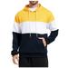 Amtdh Men s Sweatshirts Clearance Color Block Comfort Waffle Hoodies with Pocket for Men Casual Long Sleeve Hooded Lightweight Blouses Mens Breathable Tops Yellow L