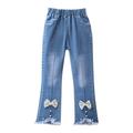 JSGEK 5-6Years Kids Denim Wide Leg Pants Regular Fit Fashion Distressed Pants Comfort Girls Soft Toddler Baby Jeans Pants Beige