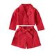 Toddler Girls Outfits Kids Baby Long Sleeve Turn Down Collar Solid Coat Jacket Shirt Tops Bow Shorts 2Pcs Set Girls Clothing Size 1-2T
