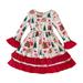 Kayannuo Christmas Gifts for Kids Clearance Christmas Costume Ruffle Flared Sleeve Dress Long Sleeve Round Neck Ruffle Vintage Dress 3-8 Years Old Christmas Decor