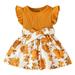 Tengma Toddler Girls Dresses Kids Baby Summer Casual Fly Sleeve Party Dress Round Neck Floral Dress Princess Dresses Yellow 3Y