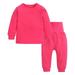 Virmaxy Toddler Infant Girls Boys Sweat Outfit Pajamas 2 PC Set Unisex Kids Solid Thick Woolen Sweatshirt Belly Protector Open-crotch Sweatpants Sleepwear Set Hot Pink 9-12 Months