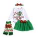 Bjutir Cute Outfits Set For Boys Girls Toddler Kids Chiristmas Letters Prints Flare Long Sleeves Romper Skirt Hairband Socks Outfit Set Cloths