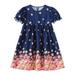 Sweet Girls Short Sleeve Casual Dress A Line Floral Boho Dresses 4-13 Years