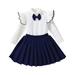 Jalioing Skirts Set for Kid Girls Long Flysleeve Top Bow Maxi Skirts Fall Winter Trendy 2 Piece Dress Suits (24-36 Months Blue)
