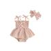 Qtinghua 2Pcs Newborn Baby Girl Summer Outfits Sleeveless Bow Front Smocked Romper Dress with Headband Set White 0-3 Months