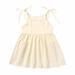 JSGEK 2-3 Years Kids Toddler Casual Dresses Dress Comfort Solid Color Regular Fit Vintage Sundress Little Girls Soft Summer Beige