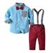 NIUREDLTD Toddler Gentleman Suit Outfits Toddler Baby Boy Outfit Solid Color Shirt Suspender Pants 2Pcs Set Baby Boy Clothes Set Sky Blue 100