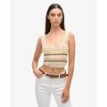 Superdry Women's Lace-up Crochet Cropped Vest Top Cream / Buttercream Mini Stripe - Size: 16