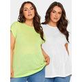 Yours Linen Look T-Shirt 2 Pack - Lime/White, Green, Size 34-36, Women