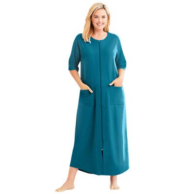 Plus Size Women's Long French Terry Zip-Front Robe by Dreams & Co. in Deep Teal (Size 5X)