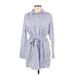 BCBGMAXAZRIA Casual Dress - Shirtdress Tie Neck Long sleeves: Blue Dresses - Women's Size Medium