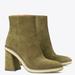 Tory Burch Shoes | $458 Tory Burch Military Green Suede Round Toe Square Heel Leather Booties Size9 | Color: Cream/Green | Size: 9