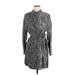 Alice + Olivia Casual Dress - Shirtdress Collared Long sleeves: Silver Leopard Print Dresses - Women's Size 6