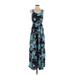 Ann Taylor LOFT Casual Dress - Maxi: Blue Graphic Dresses - Women's Size 4