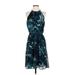 Ann Taylor Factory Casual Dress: Teal Floral Motif Dresses - Women's Size 8