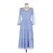 Sincerely Jules Casual Dress - Midi V-Neck Long sleeves: Blue Dresses - Women's Size Medium