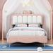 Twin size Velvet Princess Bed With Bow-Knot Headboard,Twin Size Platform Bed with Headboard and Footboard,White+Pink