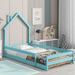 Twin Size Wood Kids Floor Bed - House-shaped Headboard, Guardrails, Multiple Colors Available