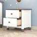 Wooden Nightstand with Two Drawers for Kids,End Table for Bedroom,White+Gray