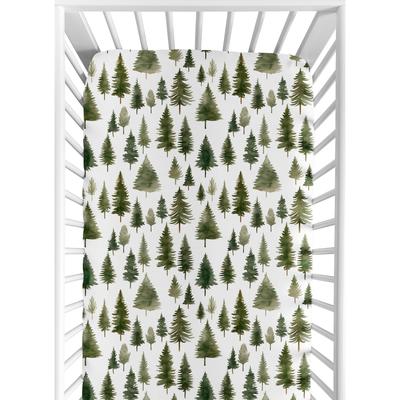 Sweet Jojo Designs Sage Green Woodland Boy Girl Gender Neutral Unisex Fitted Crib Sheet Forest Themed Pine Tree Watercolor Woods
