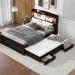 Platform Bed with Twin Size Trundle & 2 Drawers, Wooden Storage Bedframe with LED Headboard/Charging Station for Kids Boys Girls