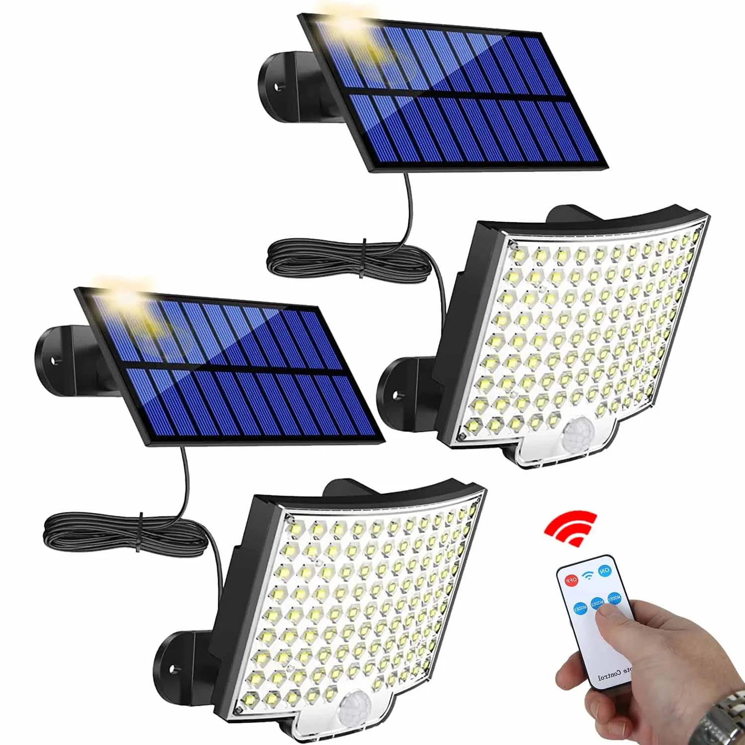 106 LED-Solarleuchte für den Außenbereich, wasserdicht, mit Bewegungsmelder, Flutlicht, Fernbedienung, 3 Modi für Terrasse, Garage, Hinterhof, Solarlampe