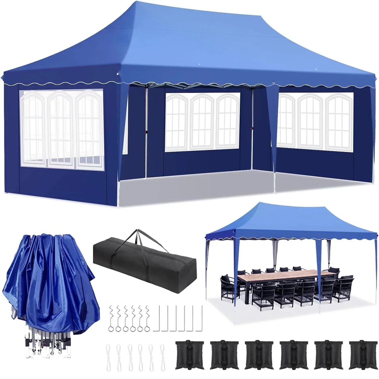 Pavilion Popup-Pavillon, 3 x 6 m, wasserdicht, faltbar, Pavillon, Gartenzelt, Partyzelt mit 4 Seitenteilen, 6 Sandsäcken, UV50+, höhenverstellbar Image