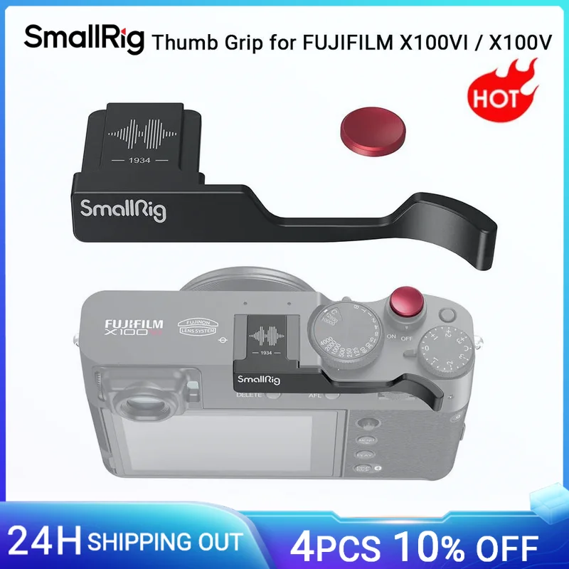 Impugnatura per pollice SmallRig con copertura per slitta calda per FUJIFILM X100VI / X100V (nero) con un pulsante di rilascio dell'otturatore concavo -4559