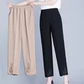 Frauen Sommer Chiffon Hosen Neue Mode Stickerei Elastische Hohe Taille Gerade Hosen Weibliche Lose