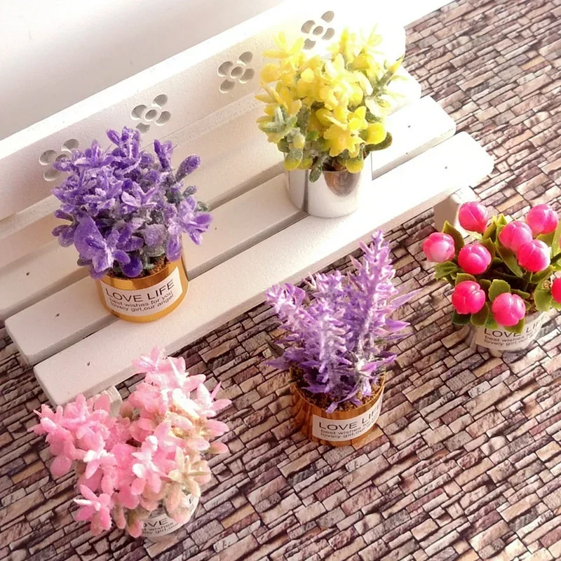 1:12 Mini Topfpflanze Blumen Topf Puppenhaus Miniatur Fee Garten Ornament Puppenhaus Dekor Bonsai Modell Kinder spielen Spielzeug Image