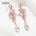 ZAKOL Fashion Water Drop Marquise Zircon Dangle Earrings for Women Shinny Crystal Leaf Long Earring