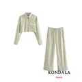 KONDALA Vintage Casual Striped Women Suit Buttons camicetta con colletto rovesciato pantaloni larghi