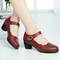 Mujeres Tacones Altos Women Fashion Black Pu Leather Buckle Strap High Quality Office Wine Red Heel