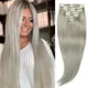 Silber clip in Haar verlängerungen Echthaar Seide gerade Clip in Extensions Maschine Remy Clip auf